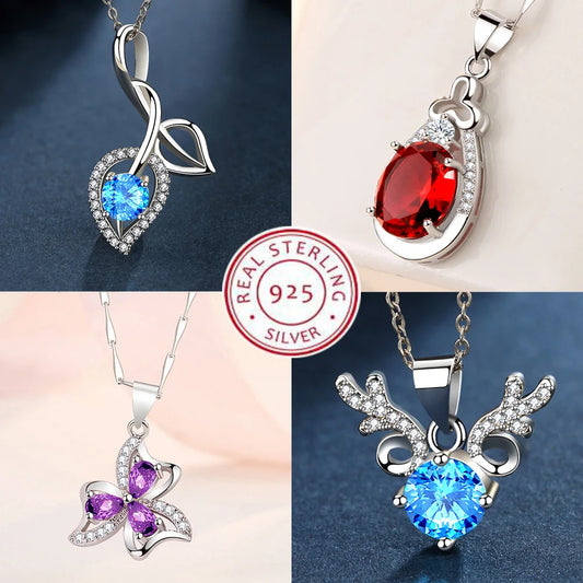 925 Sterling Silver Necklace For Women Round Pendent Sparkling Pave CZ Necklace Fashion Anniversary Birthday Jewelry Gifts