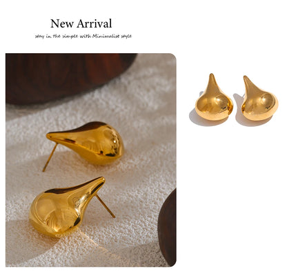Elysium 18K Gold Color Stainless Steel New Style Water Drop Stylish Stud Earrings Women Statement Daily Temperament Jewelry
