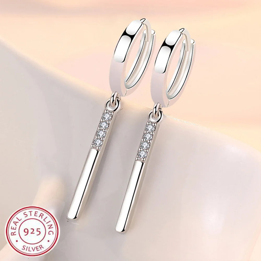 925 Sterling Silver Round Crystal Hoop Earrings For Women Elegant Wedding Party Jewelry Pendientes