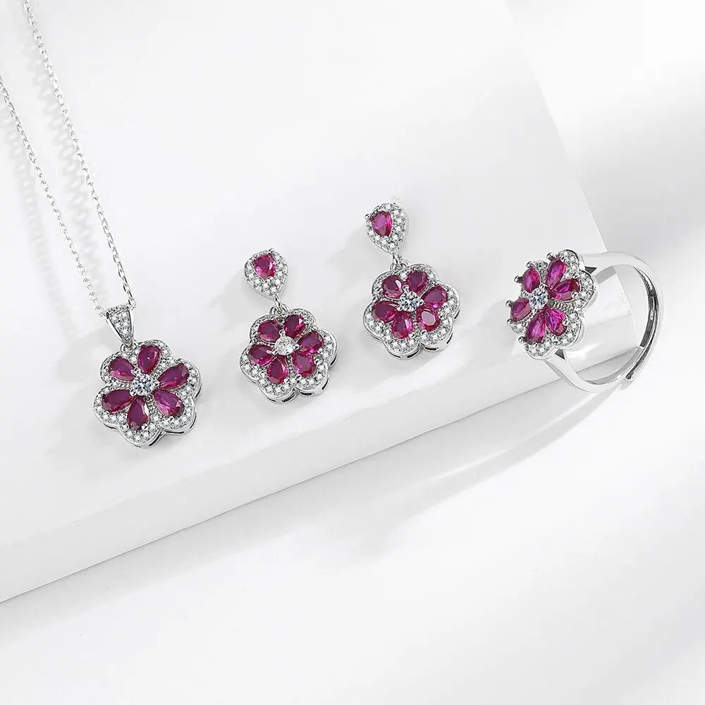 925 Sterling Silver Jewelry Sets For Women Heart Zircon Ring Earrings Necklace Wedding Bridal Elegant Christmas