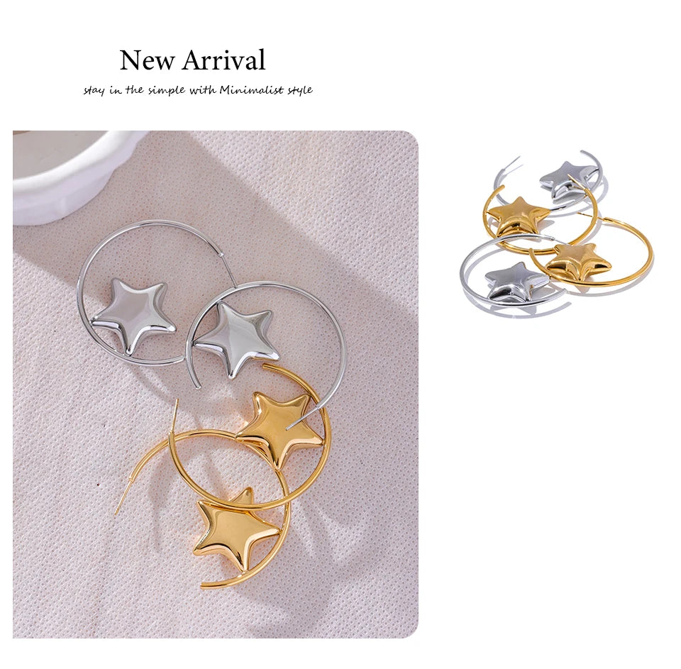 Elysium Trendy Stainless Steel Round Sleek Star Huggie Earrings for Women Prevent Allergy Metal Temperament Fashion Jewelry Gift