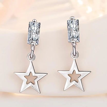 925 Silver Women Hoop Earrings Fashion Pendientes Gift For Female Girl Sparkling Pave CZ U Heart Shape Star Moon