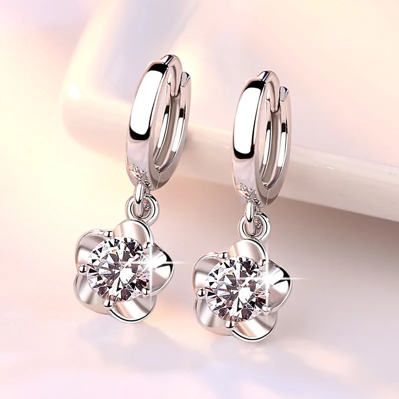 925 Silver Women Hoop Earrings Fashion Pendientes Gift For Female Girl Sparkling Pave CZ U Heart Shape Star Moon