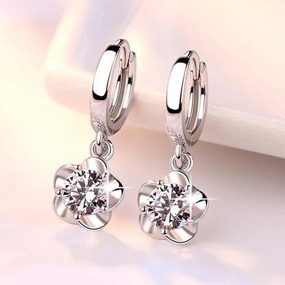 925 Silver Women Hoop Earrings Fashion Pendientes Gift For Female Girl Sparkling Pave CZ U Heart Shape Star Moon