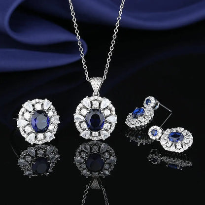 925 Sterling Silver Elegant Jewelry Sets Ring Earrings Necklace For Women Rectangle Geometry Zircon Wedding Accessories