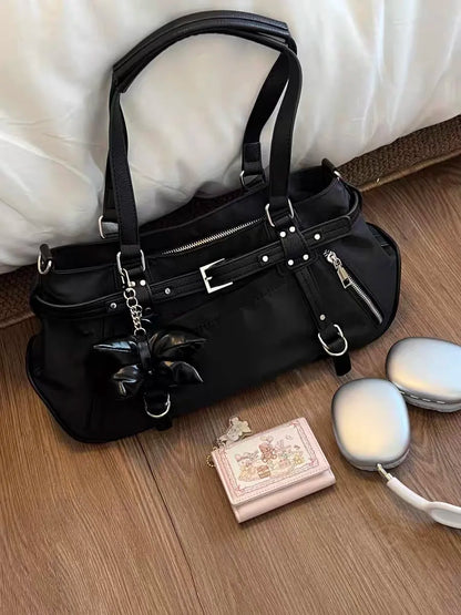 Large Capaci Retro Motorcycle Y2K Spicy Girl Tote Bag Rivet Decorated Single oulder Slant Cross Bag Faionable Trendy