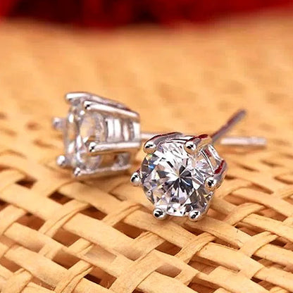 925 Sterling Silver Female Luxury Crystal Round Stud Earrings Vintage Wedding Jewelry White Zircon Stone Earrings For Women