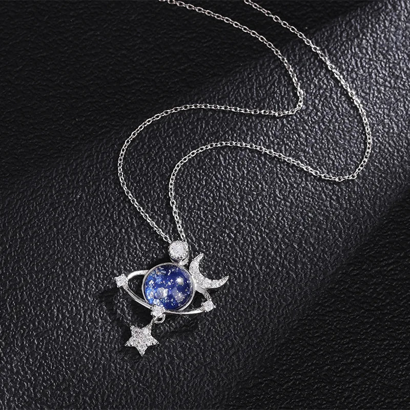 925 Sterling Silver Big Stone Pendant Chain Light Natural Amethyst Necklace for Woman Girl Excellent Jewelry