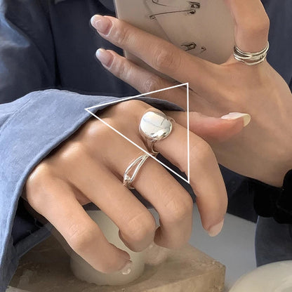 925 Sterling Silver Geometric Multilayer Round Bead Ring Female Fashion Punk Temperament Prevent Allergy Charm Jewelry