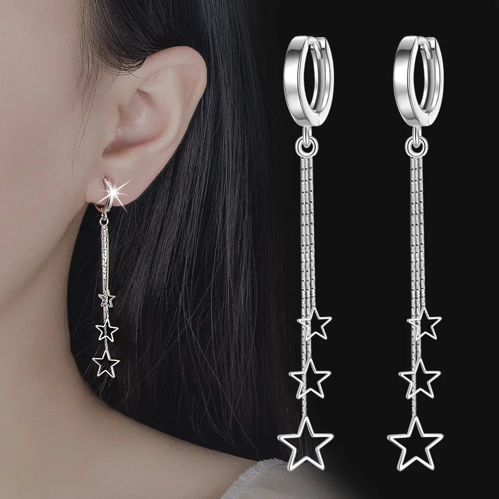 925 Sterling Silver Hoop Earrings Moon Star Dreamcatcher Colored Zircon Fine Earring Jewelry Gift For Women