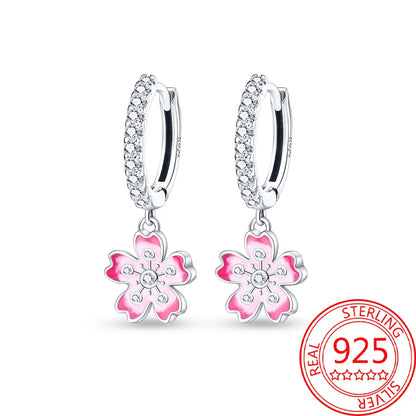 Pink Series 925 Sterling Silver Romantic Flower Butterfly Unicorn Tulip Geometry Earrings Boutique Fine Jewelry Gifts for Women