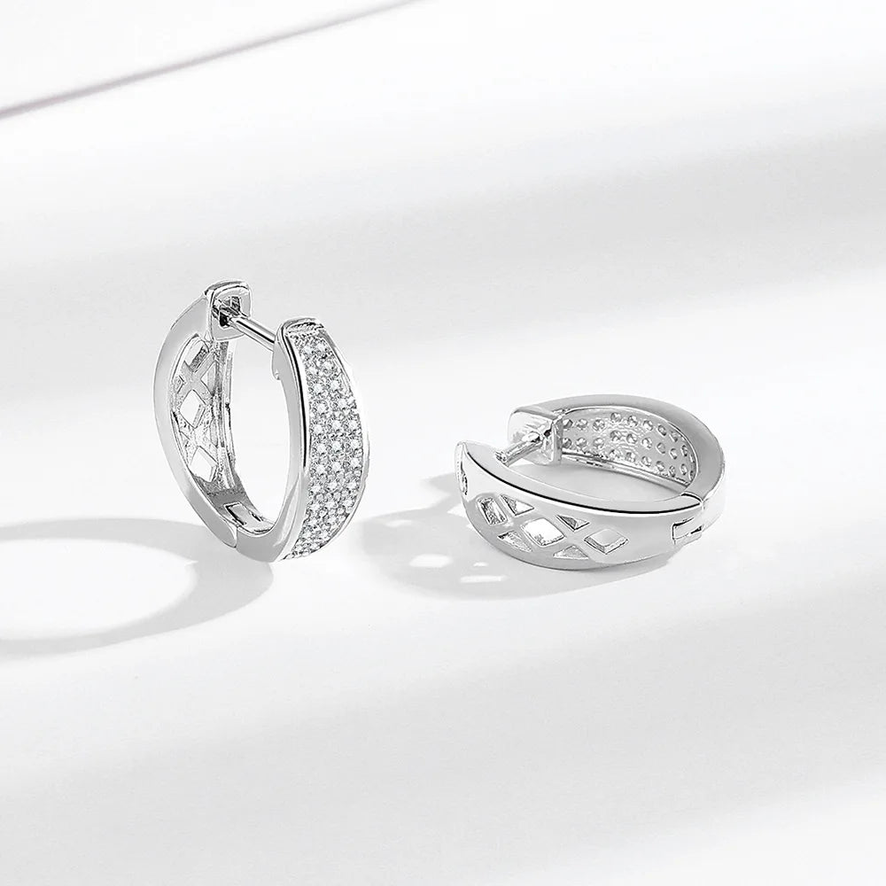 925 Sterling silver needle Earrings Fashion High Quality Jewelry Double Row Crystal Zircon Round Stud H570