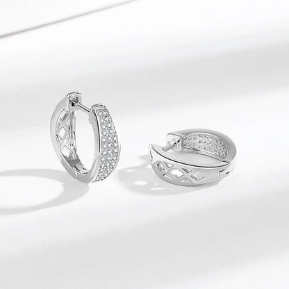 925 Sterling silver needle Earrings Fashion High Quality Jewelry Double Row Crystal Zircon Round Stud H570