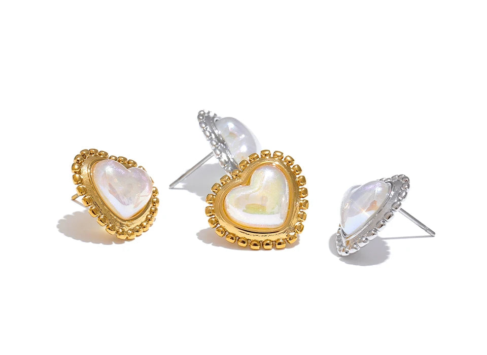 Elysium Exquisite Imitation Pearl Heart Love Daily Stud Earrings Women Water Resistant Stainless Steel Fashion Romantic Jewelry
