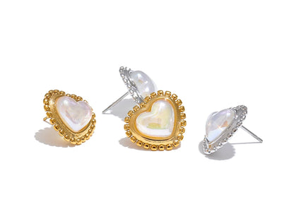 Elysium Exquisite Imitation Pearl Heart Love Daily Stud Earrings Women Water Resistant Stainless Steel Fashion Romantic Jewelry