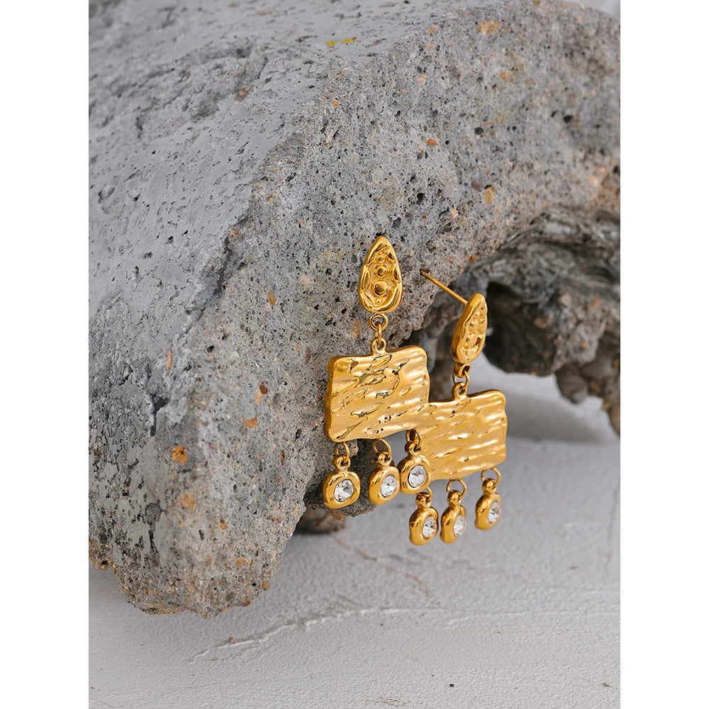 Elysium 316l Stainless Steel Square Geometric Dangle Earrings Delicate Cubic Zirconia Temperament Fashion France Jewelry Women