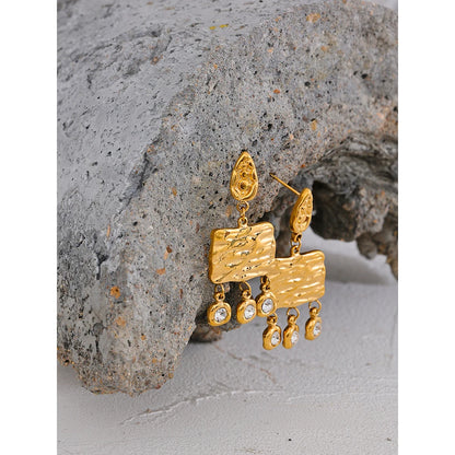 Elysium 316l Stainless Steel Square Geometric Dangle Earrings Delicate Cubic Zirconia Temperament Fashion France Jewelry Women