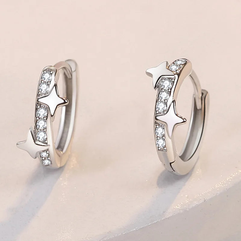 925 Sterling Silver Earrings For Women Original Charm Double Hoop Earrings Pave CZ Fine Engagement Anniversary Jewelry Gift