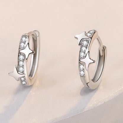 925 Sterling Silver Earrings For Women Original Charm Double Hoop Earrings Pave CZ Fine Engagement Anniversary Jewelry Gift