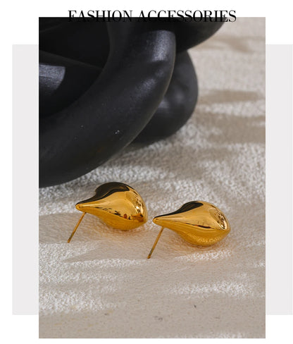 Elysium 18K Gold Color Stainless Steel New Style Water Drop Stylish Stud Earrings Women Statement Daily Temperament Jewelry