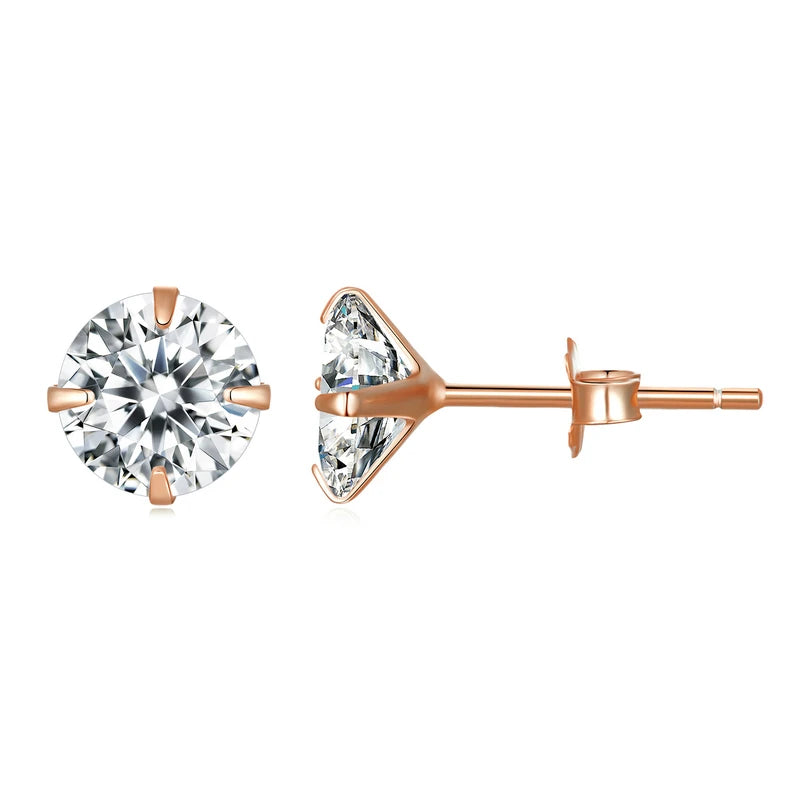 CZ Stud Earrings 925 Sterling Silver Platinum Plated Round Cubic Zirconia Hypoallergenic Earrings 4mm 5mm 6mm 7mm BSE166