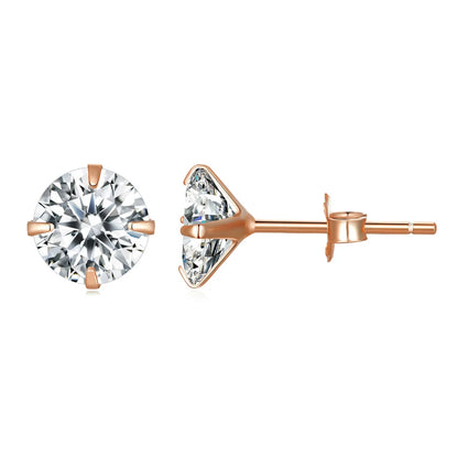CZ Stud Earrings 925 Sterling Silver Platinum Plated Round Cubic Zirconia Hypoallergenic Earrings 4mm 5mm 6mm 7mm BSE166