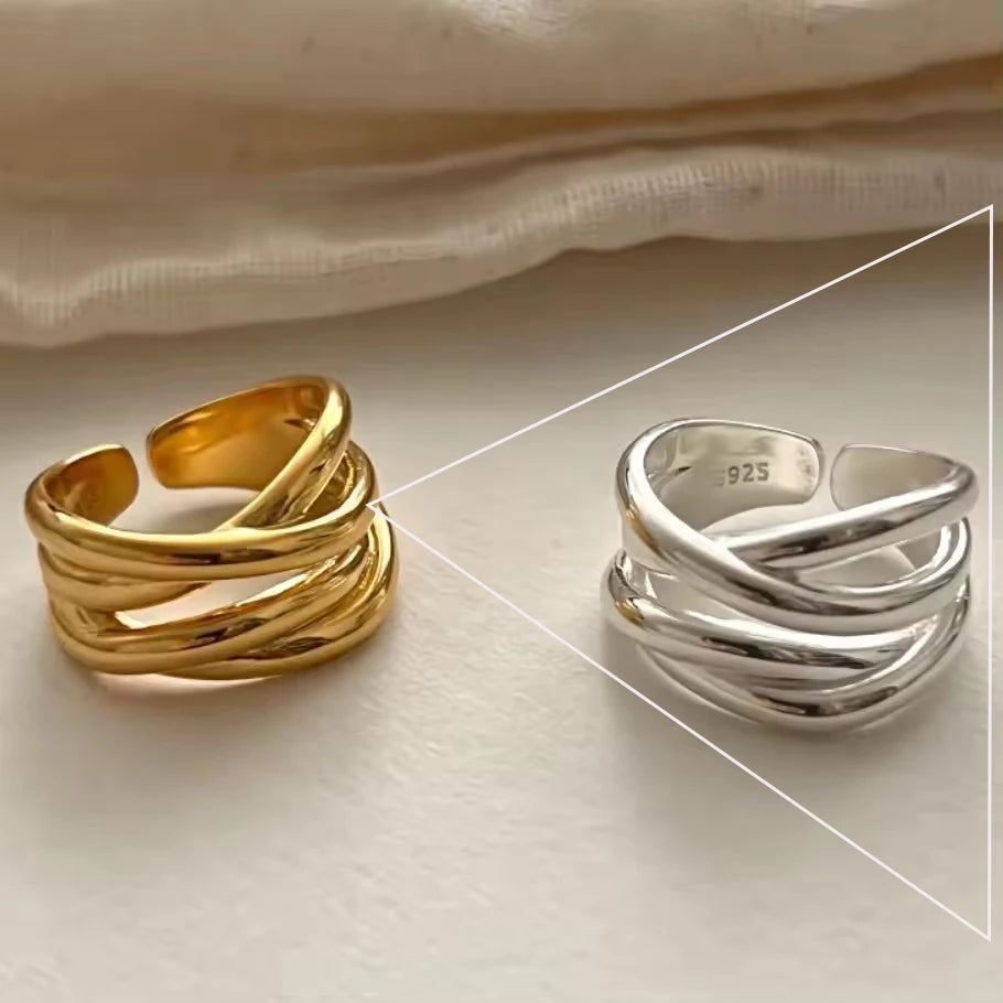 925 Sterling Silver Geometric Multilayer Round Bead Ring Female Fashion Punk Temperament Prevent Allergy Charm Jewelry