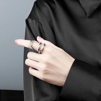 925 Sterling Silver Geometric Multilayer Round Bead Ring Female Fashion Punk Temperament Prevent Allergy Charm Jewelry