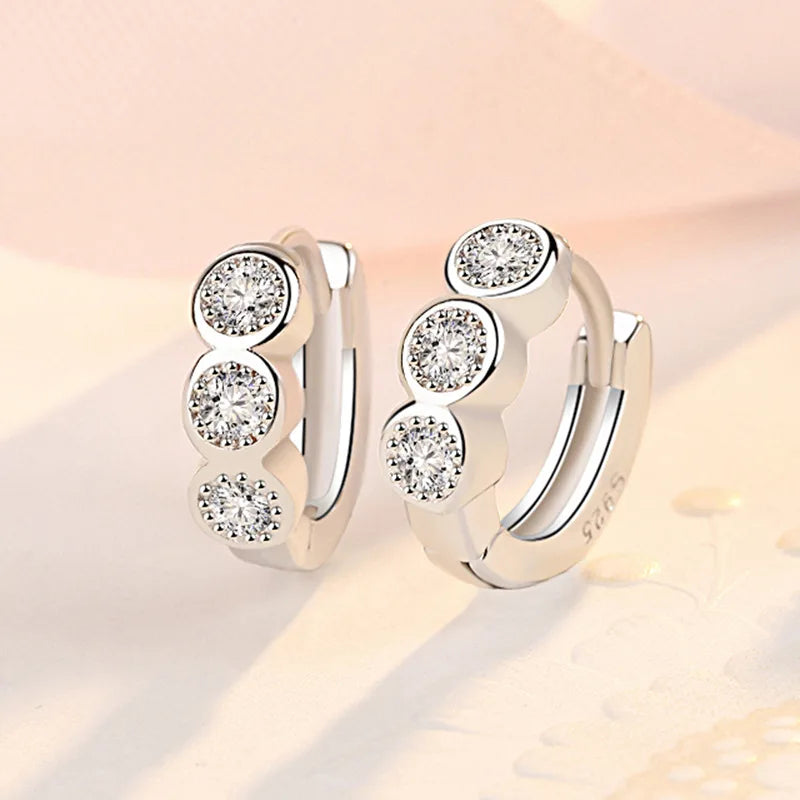 New 925 Sterling Silver Earrings For Women Original Charm Double Hoop Earrings Pave CZ Fine Engagement Anniversary Jewelry Gift