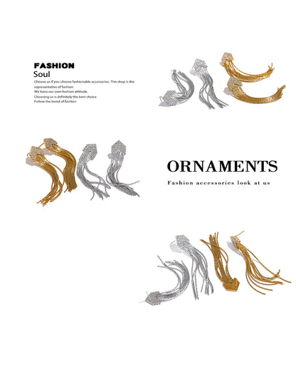 Elysium Fashion Arrow Cubic Zirconia Stainless Steel Long Tassel Drop Dangle Earrings for Women Gold Color Party Trendy Jewelry