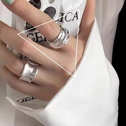 925 Sterling Silver Geometric Multilayer Round Bead Ring Female Fashion Punk Temperament Prevent Allergy Charm Jewelry