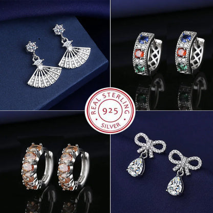 925 Sterling Silver Jewelry Women Fashion Cute Tiny Clear Crystal CZ Stud Earrings Gift for Girls Teens Lady E001