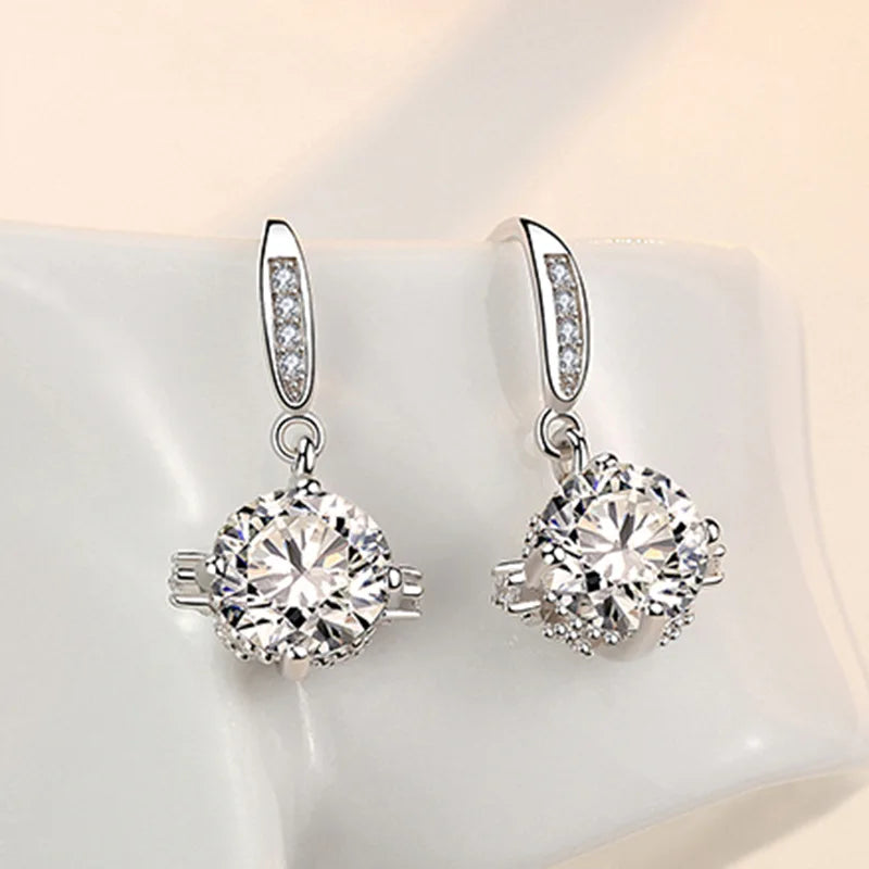 New 925 Sterling Silver Earrings For Women Original Charm Double Hoop Earrings Pave CZ Fine Engagement Anniversary Jewelry Gift