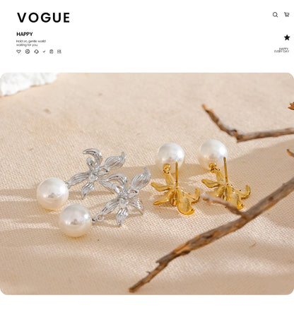 Elysium Waterproof Flower Imitation Pearls Drop Earrings for Women New Stainless Steel Korean Elegant Fashion Jewelry Accessories
