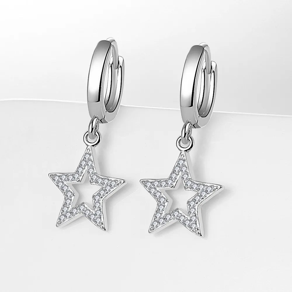 New 925 Sterling Silver Earrings For Women Original Charm Double Hoop Earrings Pave CZ Fine Engagement Anniversary Jewelry Gift