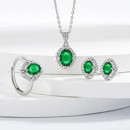 925 Sterling Silver Elegant Jewelry Sets Ring Earrings Necklace For Women Rectangle Geometry Zircon Wedding Accessories