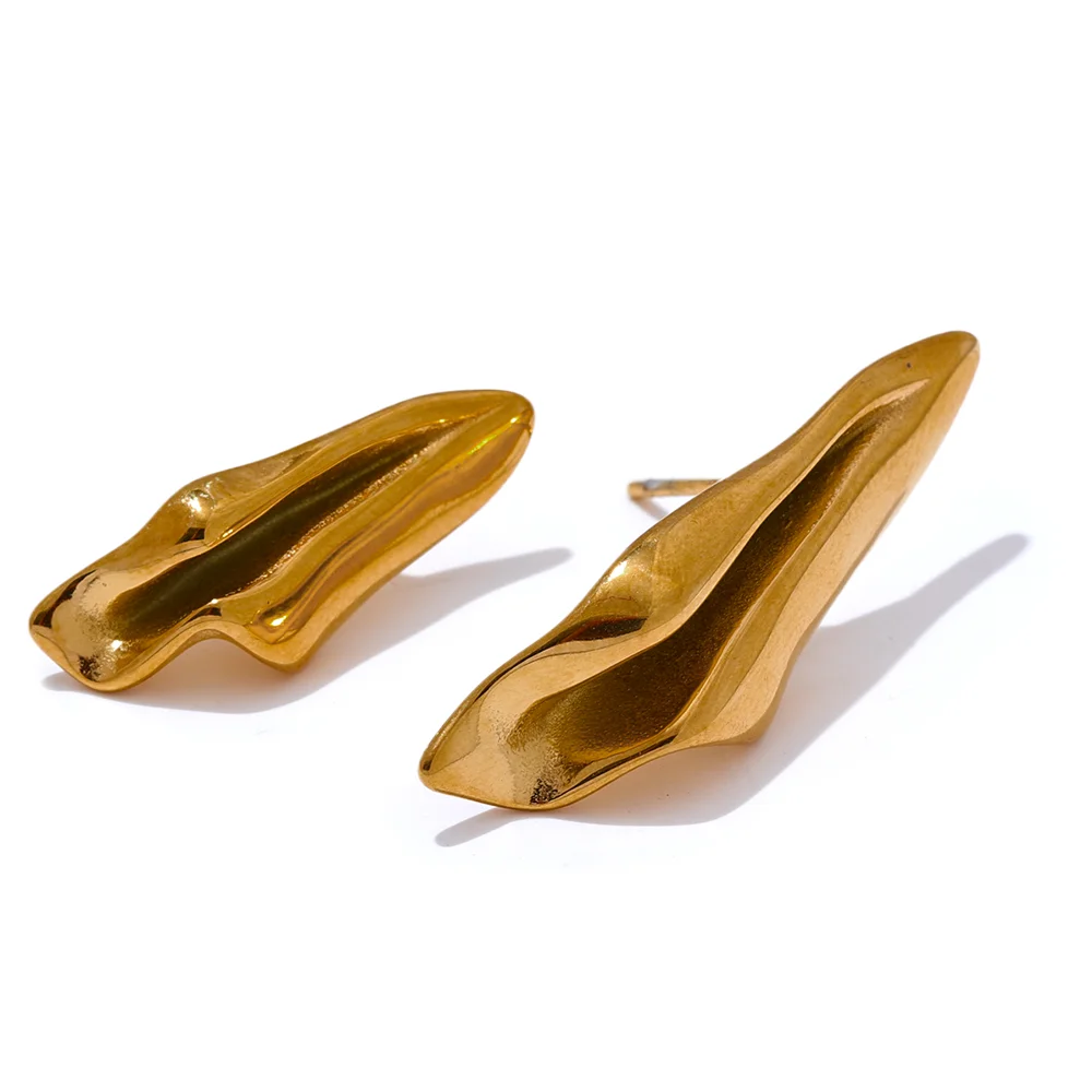 Elysium Stylish Unique Asymmetrical Geometry Metal Stud Earrings Stainless Steel Gold Color Waterproof Jewelry Bijoux