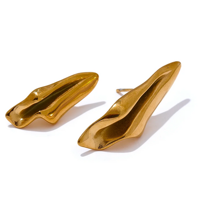 Elysium Stylish Unique Asymmetrical Geometry Metal Stud Earrings Stainless Steel Gold Color Waterproof Jewelry Bijoux