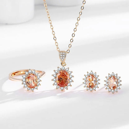925 Sterling Silver Jewelry Sets For Women Heart Zircon Ring Earrings Necklace Wedding Bridal Elegant Christmas