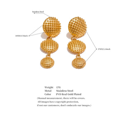 Elysium Distinctive Stainless Steel Round Long Drop Dangle Earrings Water Resistant Metal Gold Color Statement Fashion Jewelry