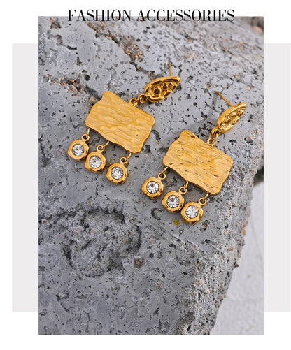 Elysium 316l Stainless Steel Square Geometric Dangle Earrings Delicate Cubic Zirconia Temperament Fashion France Jewelry Women