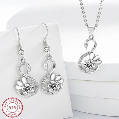 New Fashion Women Pendants Necklace Simple Geometry Square Earrings Crystal 925 Sterling Silver Color Jewelry Sets for Wedding