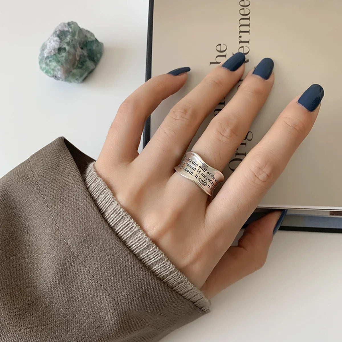 925 Sterling Silver Geometric Multilayer Round Bead Ring Female Fashion Punk Temperament Prevent Allergy Charm Jewelry