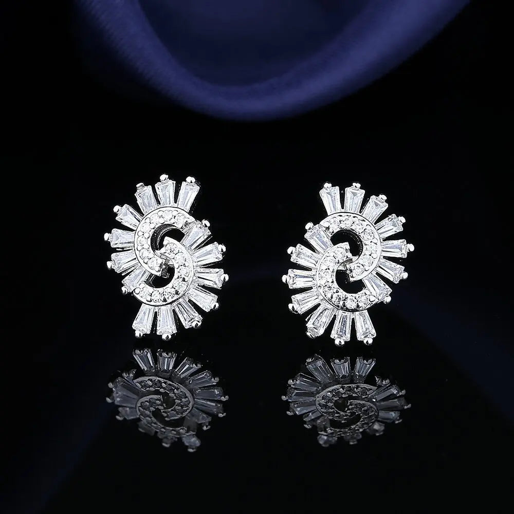 New 925 Silver Women Hoop Earrings Fashion Pendientes Gift For Female Girl Sparkling Pave CZ U Heart Shape Star Moon Earring