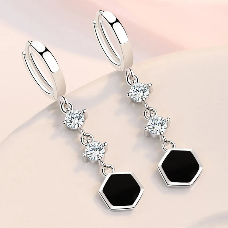 925 Sterling Silver Earrings For Women Original Charm Double Hoop Earrings Pave CZ Fine Engagement Anniversary Jewelry Gift