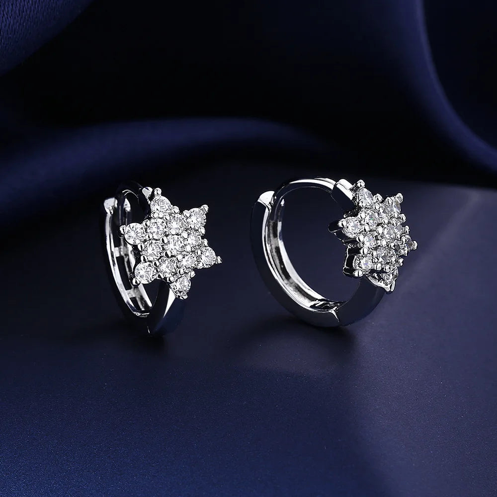 Fine Jewelry 925 Sterling Silver Earrings Inlaid With Zircon Crystal Flower Earrings Charm Jewelry For Women Gift Engagement
