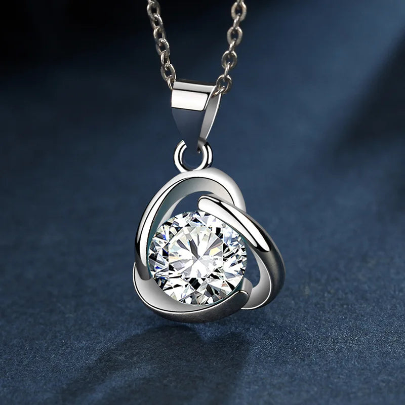 925 Sterling Silver Necklace For Women Round Pendent Sparkling Pave CZ Necklace Fashion Anniversary Birthday Jewelry Gifts