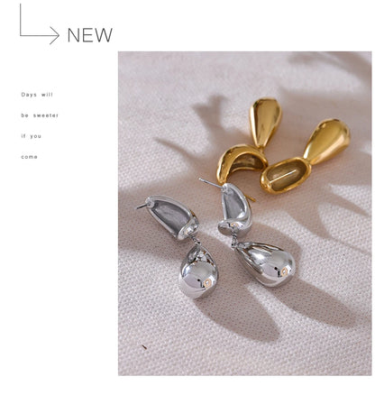 Elysium Charm Stainless Steel Water Drop Teardrop Dangle Earrings Waterproof Metal Statement High Quality Jewelry 18K Gold Plated