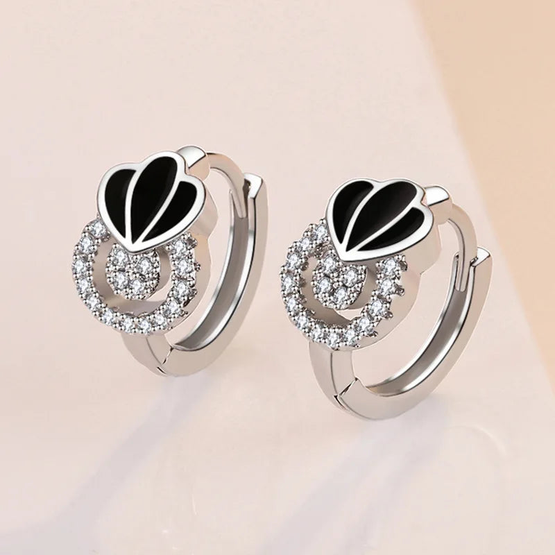 925 Sterling Silver Earrings For Women Original Charm Double Hoop Earrings Pave CZ Fine Engagement Anniversary Jewelry Gift