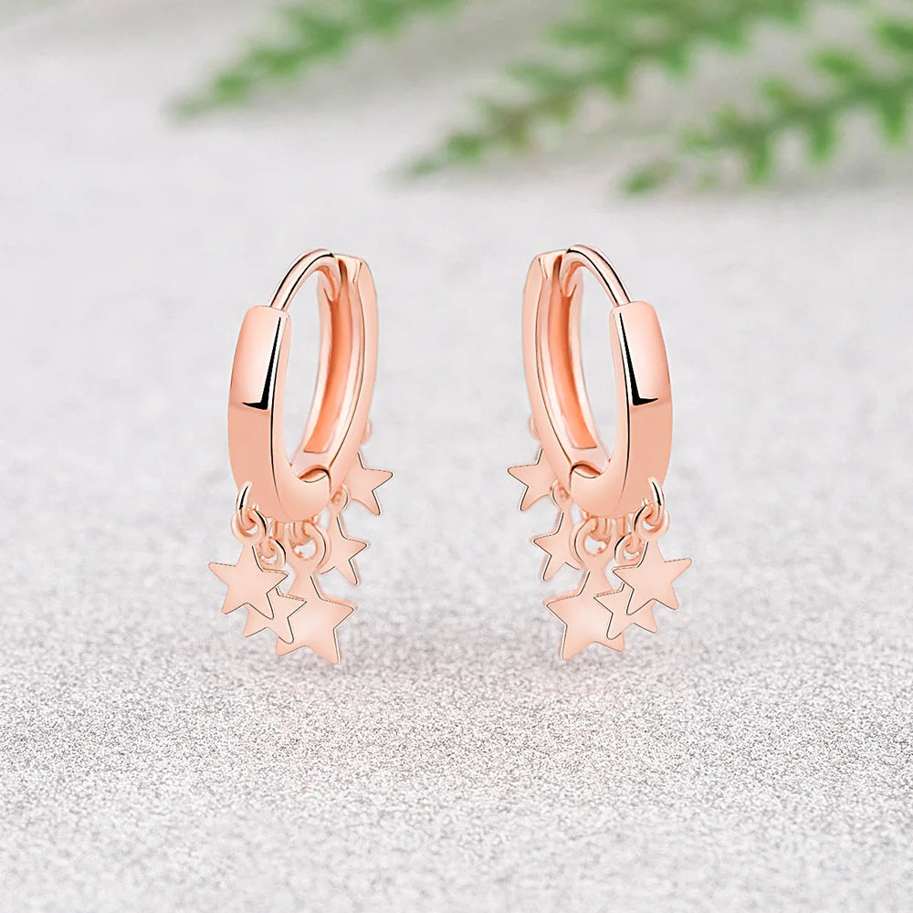 925 Silver Women Hoop Earrings Fashion Pendientes Gift For Female Girl Sparkling Pave CZ U Heart Shape Star Moon